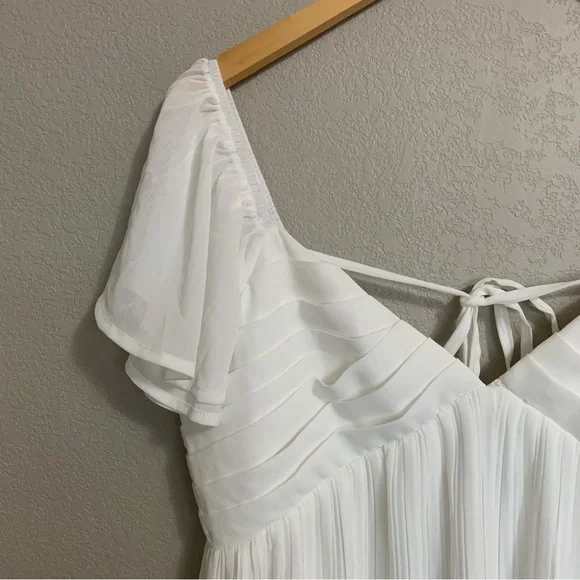 Lulus Large Amalfi Coast White Pleated Flutter Sleeve Mini Dress NWOT - Picture 5 of 16